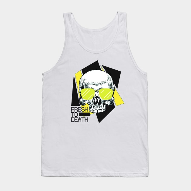 Skull with Sunglasses - Fresh to Death (lime green) Tank Top by AnAzArt